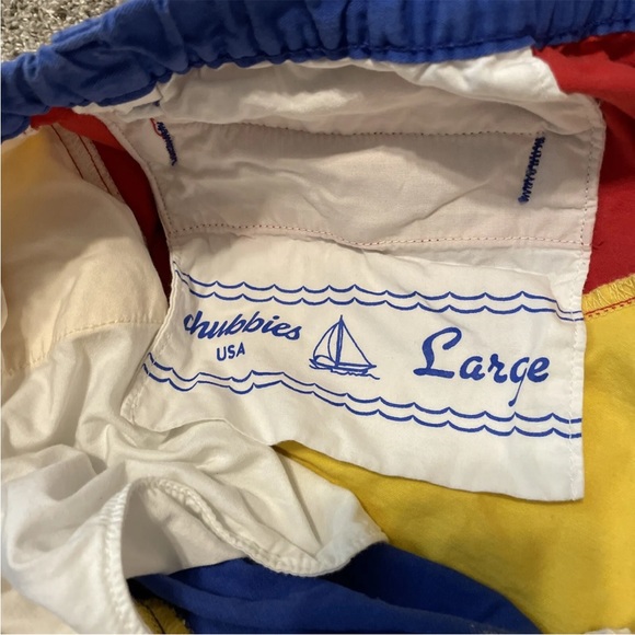 Chubbies 5” Blue Red Yellow Color Block 100% Cotton Mens Large Shorts - Picture 8 of 12